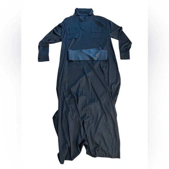 Locker Room ELEGANT MAXI BLACK SHIRT DRESS WITH VEGAN LEATHER BELT Size S/M/L/XL - Picture 7 of 10